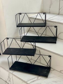 2 Sets of Black Wooden Shelves