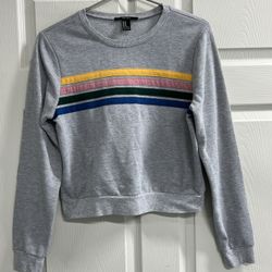 Forever 21 Gray Colored Striped Long Sleeve Sweatshirt - Size Medium - VGUC