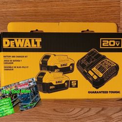 New Dewalt 20v XR 2) 5ah Batteries and Charger Set $140 Firm Pickup Only 