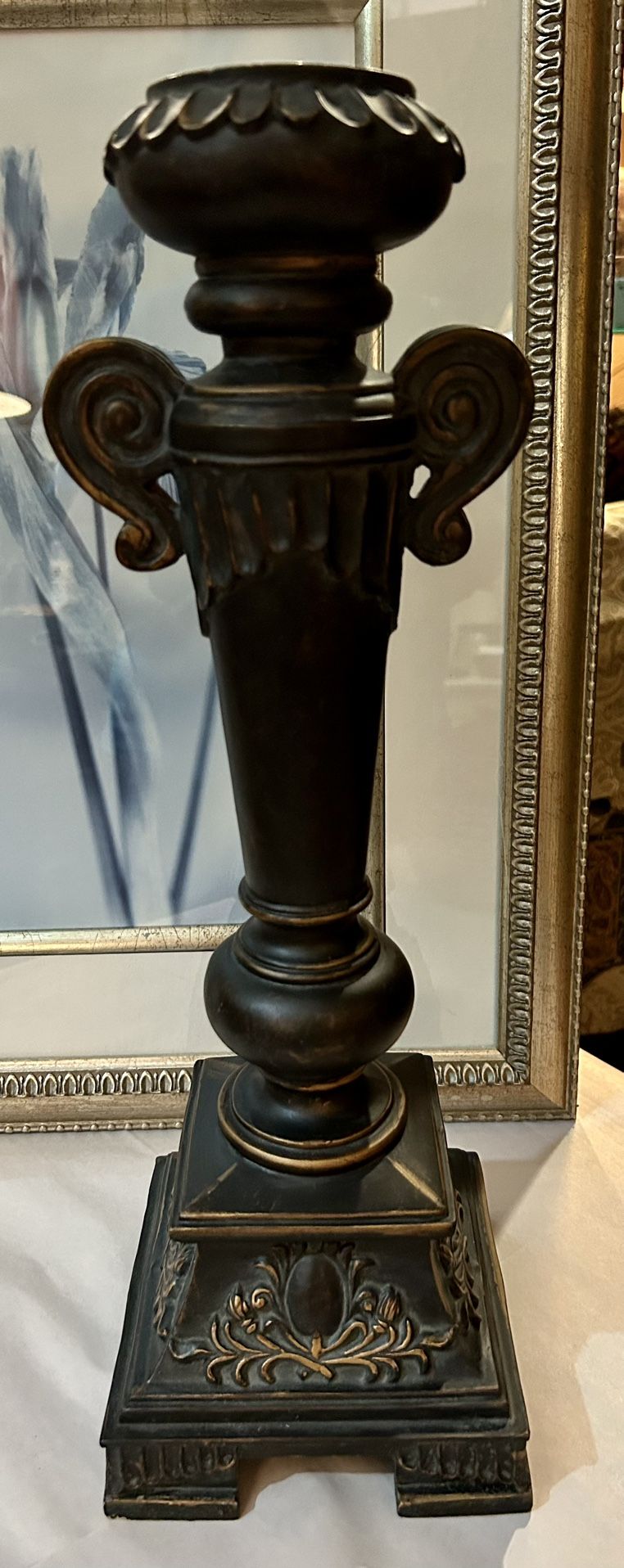 Large Heavy Wood Carved Victorian Candle Holder