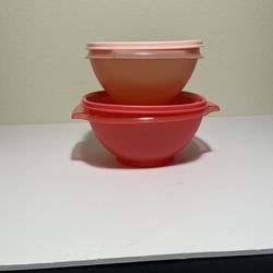 Vintage Tupperware Classic Servalier Bowls Starburst Lids Pastel Pink 