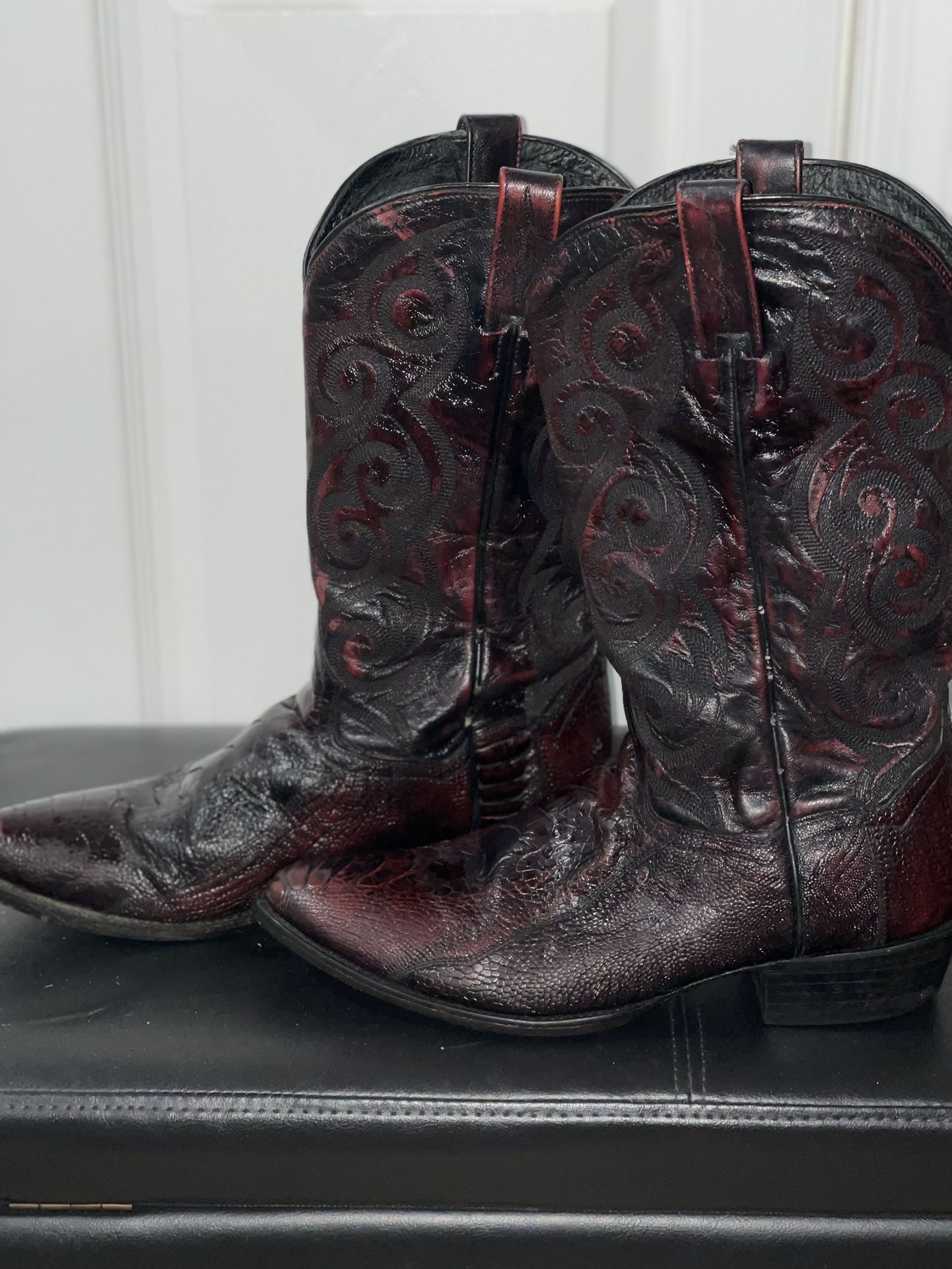 Cowboy Boots &Long Leather Coat Plus