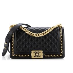 AUTHENTIC CHANEL RARE BLACK AND GOLD BOY BAG