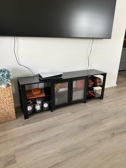Black wood tv stand & entertainment center