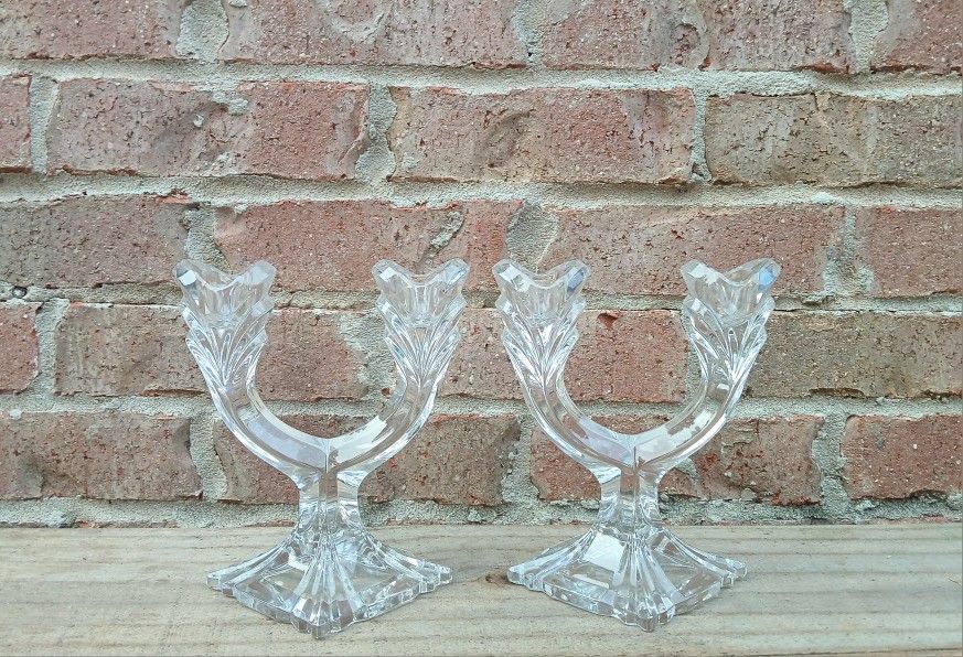 Vintage Bohemian Crystal-Crystalex Double Light Candlestick Holders 