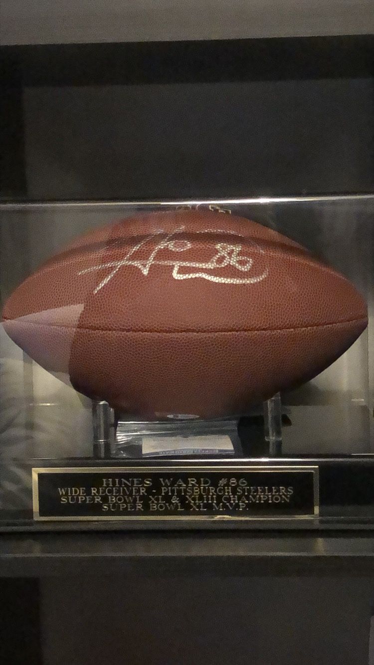 Authenticated Hines Ward Football And Case