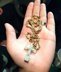 Gold Plated Rope Necklace (24 inches) w/ Cross Pendant
