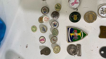 Vintage golf divot tool , ball markers
