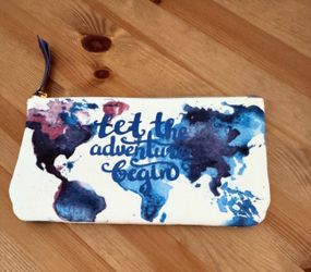 Let the Adventure Begin Pouch - White Canvas Zip Pouch - New