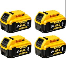 4 Packs 8000mAh Replacement for Dewalt 20V Max Battery Lithium-ion Compatible with DCB201 DCB200 DCB206 DCB207 and 20V Cordless Power Tools