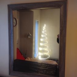 Grey Brown Wood Large Mirror 36 in. W x 48 in