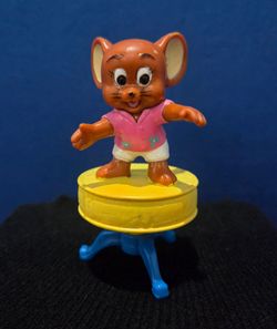 Vintage 1989 Jerry Mouse on Drum Stool 3" PVC Figurine - Tom & Jerry collectible