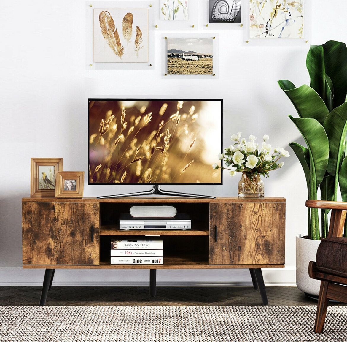 Industrial Entertainment Center TV Stand For Up To 55” With Storage