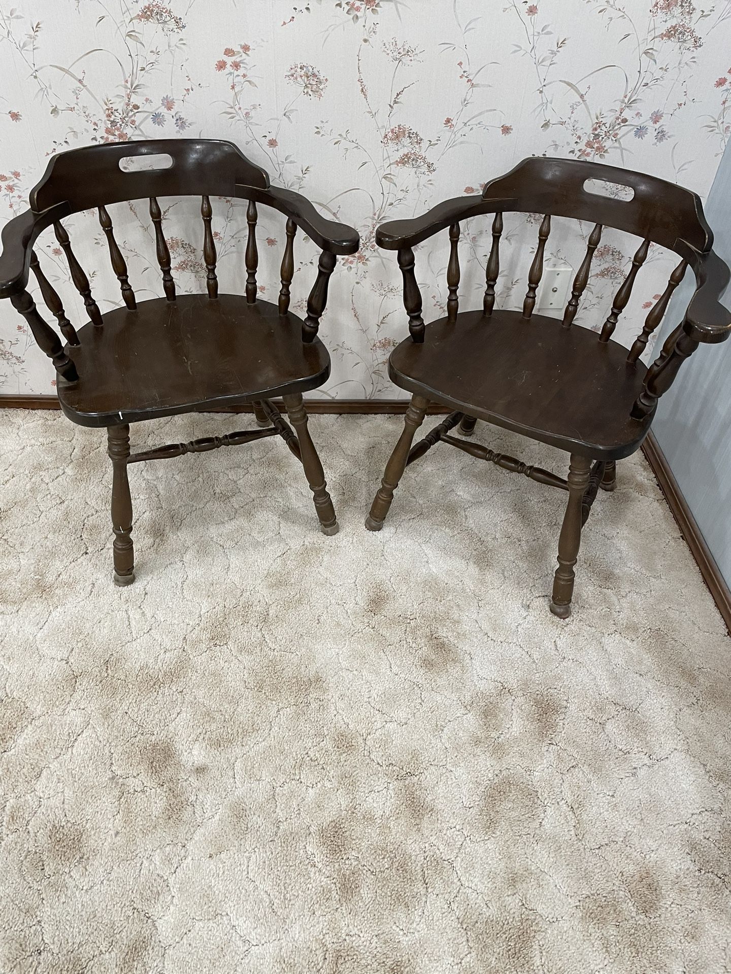 Set Of 2 Matching Early American Solid Wood Chairs