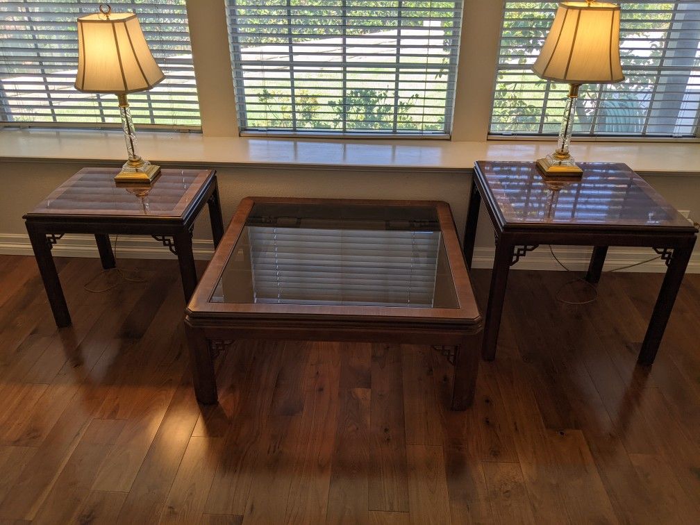 Mahogany 6-Piece Living Room Set - Coffee Table, 2 Side Tables, Sofa / Console Table With 2 Benches