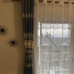 Elegant Window Curtains & Sheer Set – Blue/Gold