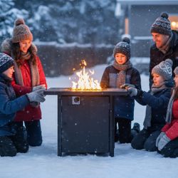 BTExpert 28 Inch Propane Fire Pit Table 50,000 BTU Outdoor Gas Fire Pit Table with Lid 2-in-1 Patio Table CSA-Listed Steel Fire Pit Black   