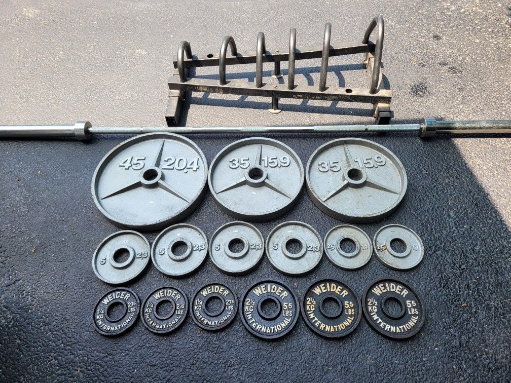 Weight Lifting Plates Bar & Rack