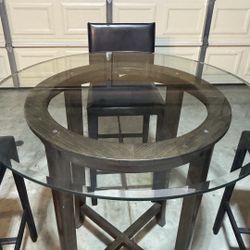 Round Dining/Bar Table with 42” Glass Top + FREE 4 Bar Stools