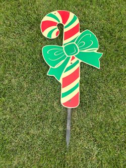 Vintage 1996 Color-Clings Candy Cane Yard Stake 35” x 18”