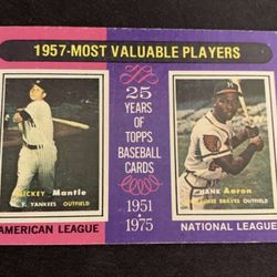 1975 Topps 1957 Most Valuable Players Mickey Mantle & Hank Aaron Card Yankees