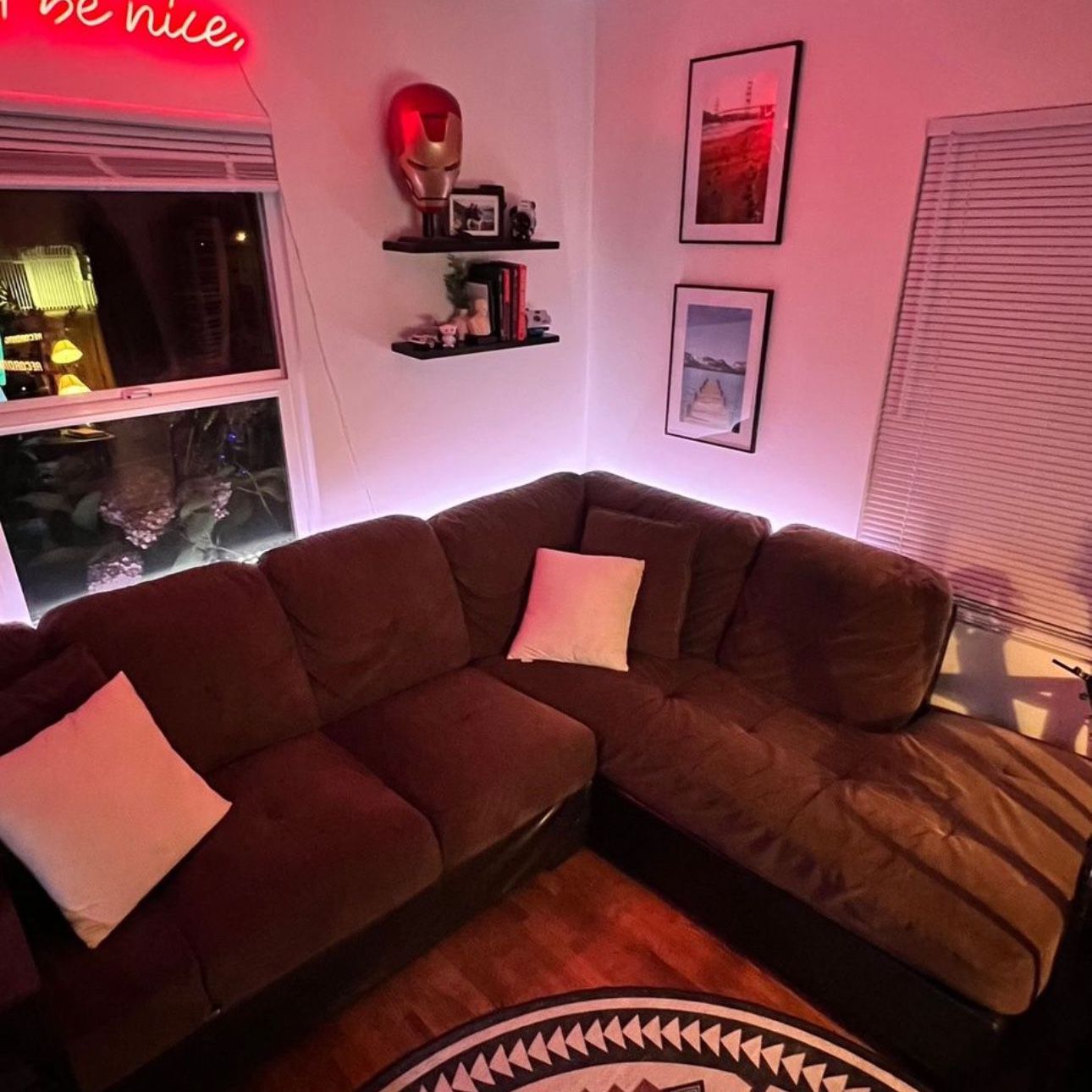 Suede Sectional Couch w/ Ottoman