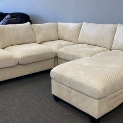 Farmhouse Sectional Includes Ottoman Plush Wide Wale Corduroy Ivory 99x99 