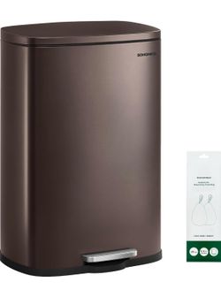 -Gallon (75 L) Trash Can, Stainless Steel Kitchen Garbage Can, Recycling or Waste Bin, Soft Close, Step-On Pedal, Removable Inner Bucket, Brown ULTB07
