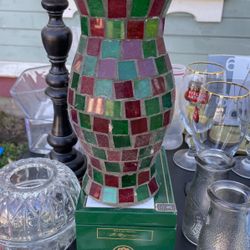 Mosaic Glass Tile Hurricane Candle Holder