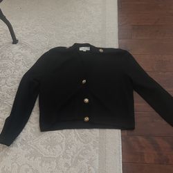 St. John Basics Black Cardigan With Gold Buttons