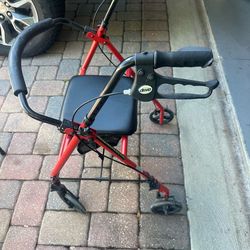 Drive Rollator Walker with Seat – 350 lb Capacity – Folding – Red