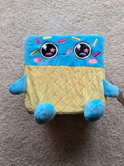 Cubeez Ice Cream Cone Plush 20cm Large Square Stackable Squishy Memory Foam Blue