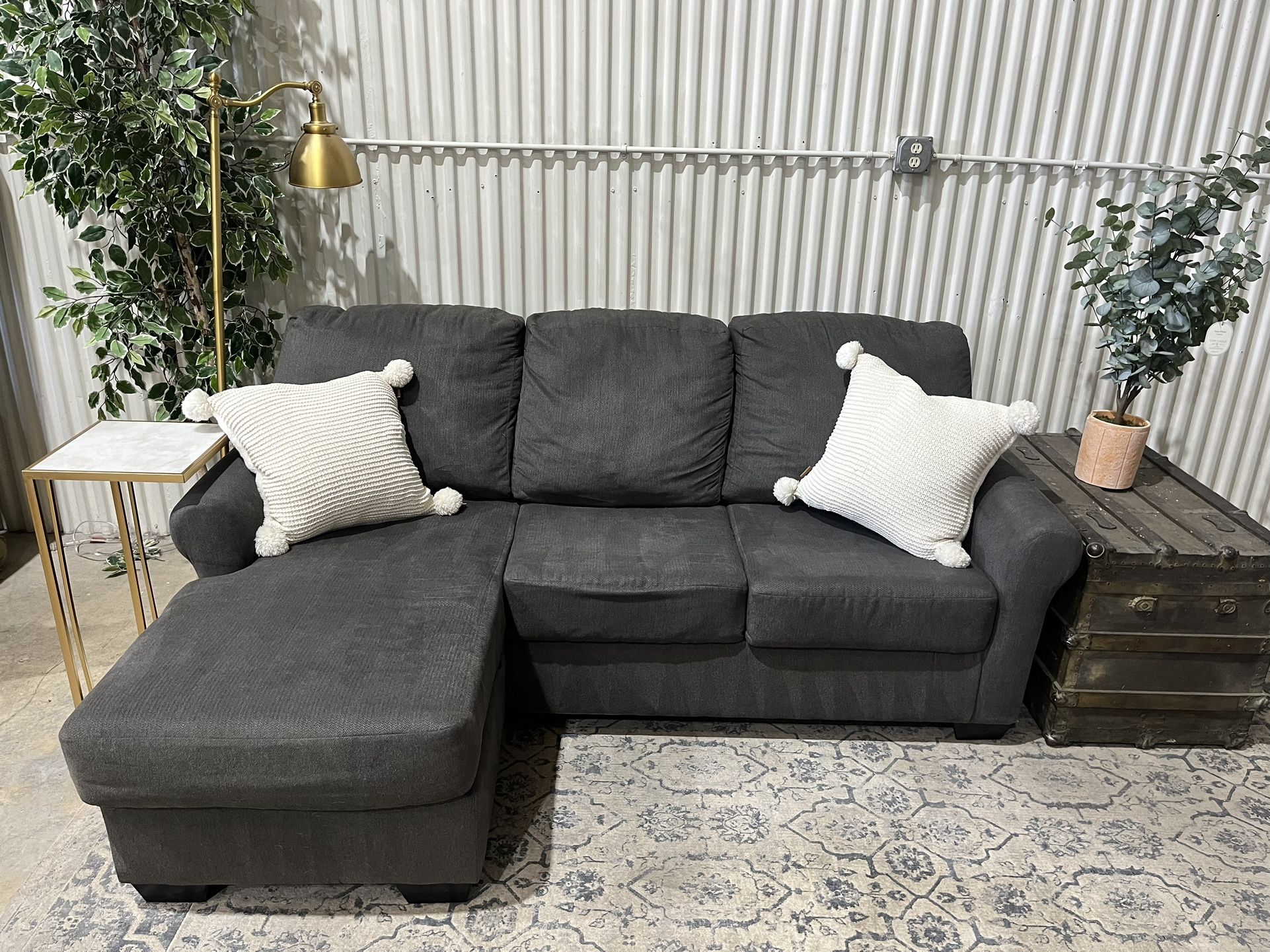 Beautiful Grey Sectional Sofa Couch - Reversible Chaise - Cleaned - Comfy - Delivery Available