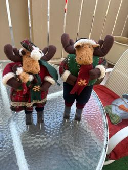 Christmas Moose Ice Skater Figurines Set of 2