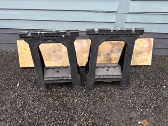 Stanley Plastic Folding Sawhorse (2) with homemade bench