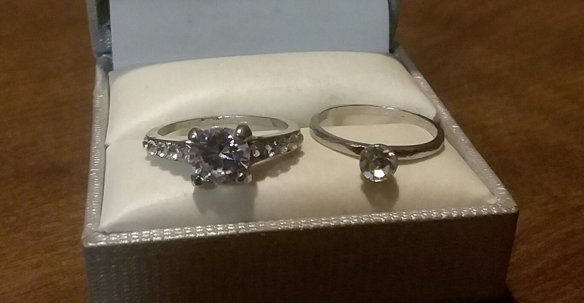 Brand New White Gold Filled CZ Engagement/Wedding Ring Set.