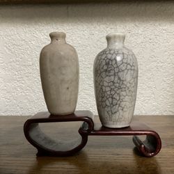 2pc Chinese cracked glaze snuff bottles 6.5&7cm