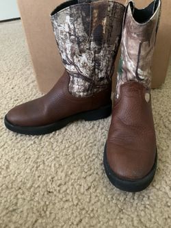 Old West Kids Camouflage Brown Western Boots Size 10t 10c Boy Girls Great Cond