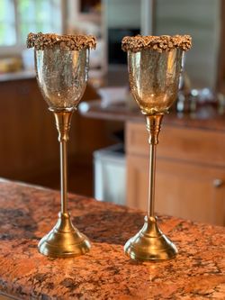 Elegant Gold Jeweled Candle Holders – Set of 2 – Mint Condition