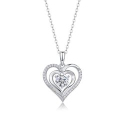 Fifty8 1ct DEW Moissanite Heart Pendant Necklace, 925 Sterling Silver, Soulful Harmony