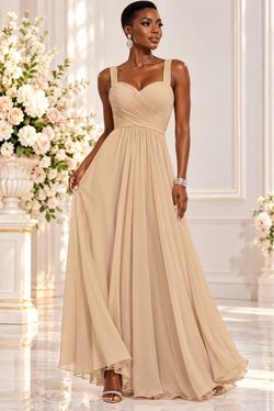 Champagne Chiffon A-Line Formal Maxi Dress