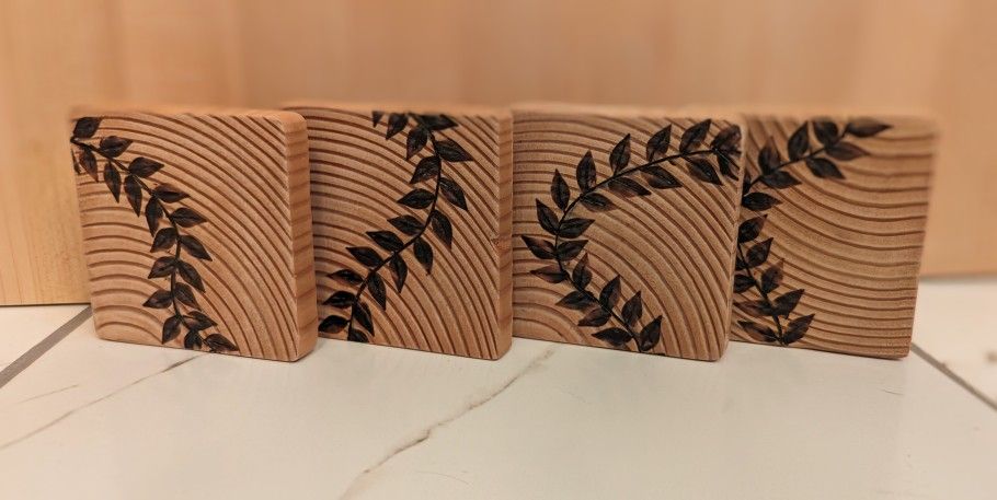 Hand Burned Ivy Coasters