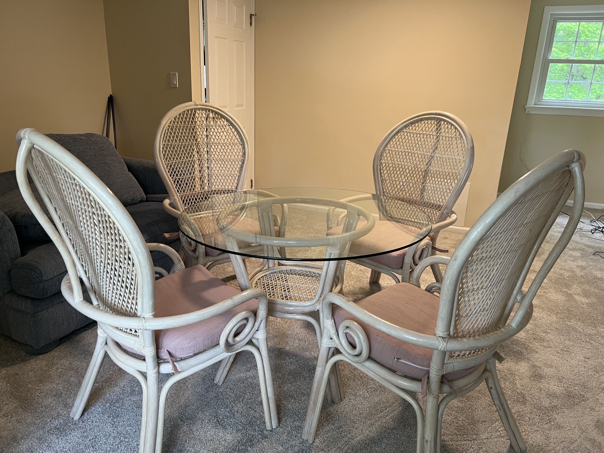 Wicker & Glass Table Set