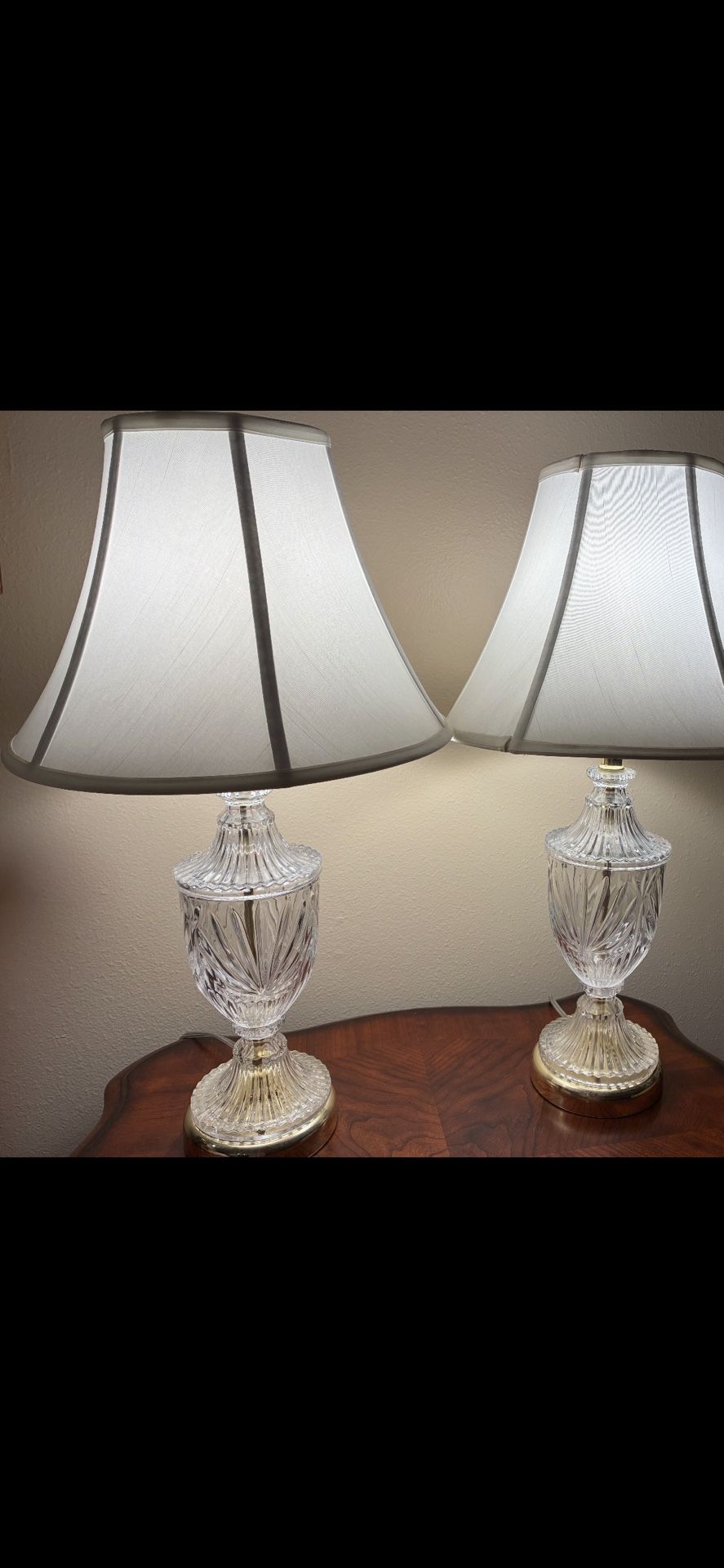 TABLE LAMPS, GLASS WITH WHITE LAMP SHADE