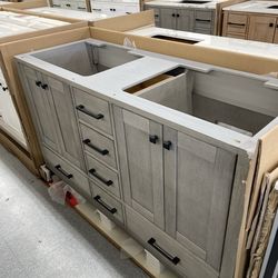 Bathroom vanity cabinet 60” solid mango Quartz top with sinks and backsplash