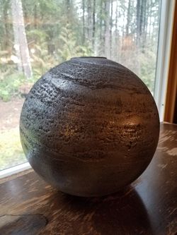 Hand Blown Glass Vintage And Modern Volcano Handblown Round Asteroid Vase Volcano Vase Is 12"x12" The Vintage Handblown Is 16 " Tall X 10" at widest