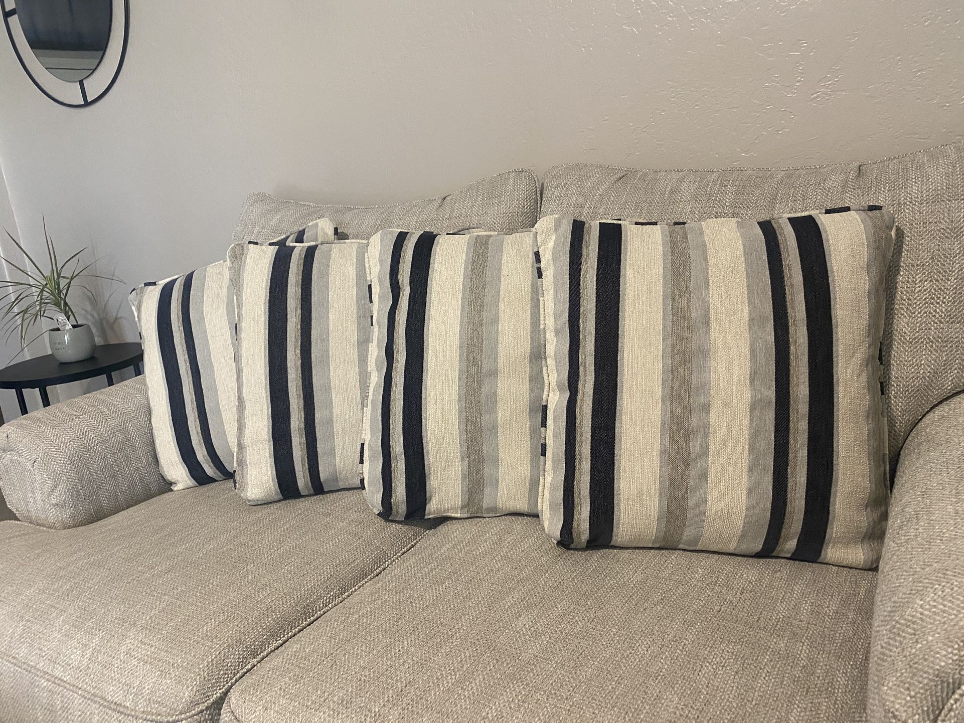 Set Of 4, Blue/Beige Stripped Sofa Pillows