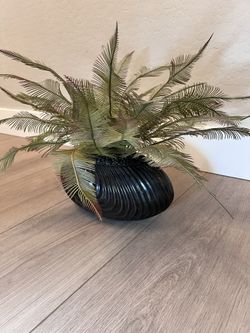 23” Wide Pier One Artificial Bonsai Fern Plant With Espresso Brown Wave Planter Pot-Artificial Plant