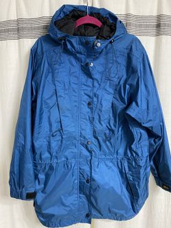Vintage REI Gore-Tex Rain Jacket Coat Womens 12 Hooded Blue Outdoor Waterproof Hiking 90s