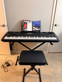 Casio WK-7500 76-Key Electronic Keyboard Bundle – Stand, Bench & Books Included